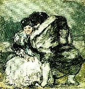 Francisco de goya y Lucientes sittande kvinna och man i slangkappa Spain oil painting artist